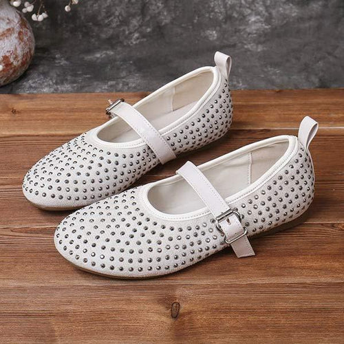 Women's Studded Soft Leather Casual Buckle Shoes 06269011C