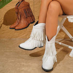 Women's Tassel Woven Retro Western Fashion Boots 46685118C