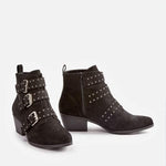 Women's Buckled Short Boots with Studded Stitching 91793082C