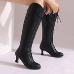 Women's Vintage Mid-Heel Lace-Up Knee-High Boots 23411818C