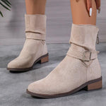 Women's Casual Belt Buckle Pleated Ankle Boots 06267018S