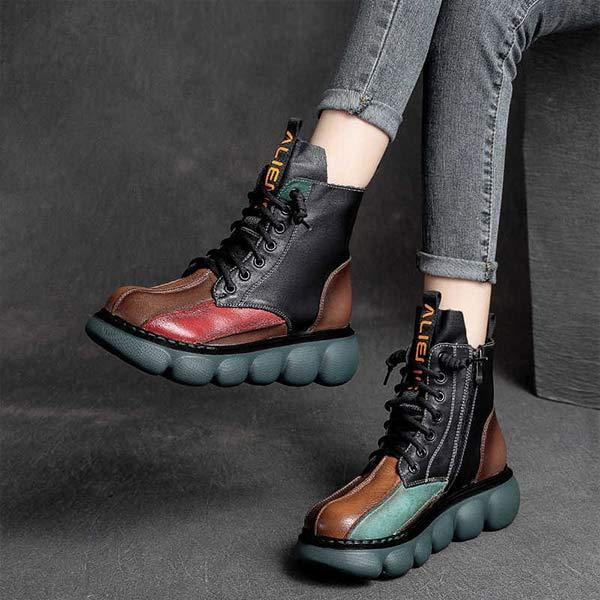 Women's Rainbow Vintage Platform Lace-Up Ankle Boots 24019033C