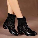 Women's Casual Rhinestone Hollow Block Heel Ankle Boots 77177330S