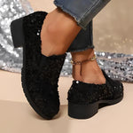 Women's Fashion Chunky Heel Sequined Casual Shoes 00439147S