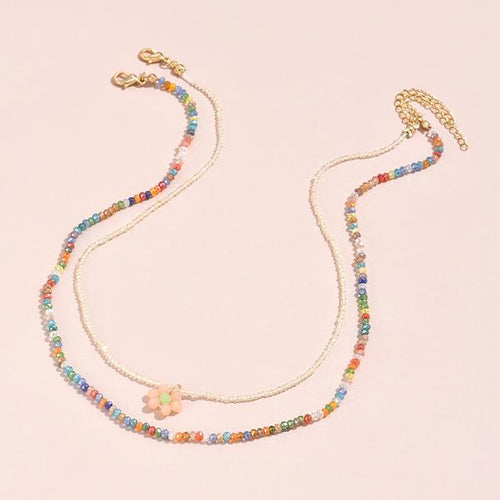 Braided Colorful Beaded Flowers Double Layer Necklace 15231976C