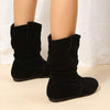 Women's Suede Round Toe Flat Mid Calf Boots 36214137C