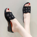 Women's Mesh Fashionable Wedge Slippers with Rhinestones 18481989S