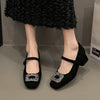 Women's Mid-Heel Chunky Heel Square Buckle Rhinestone Mary Jane Shoes 76140173C