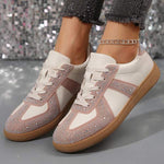 Women's Lace-Up Rhinestone Flat Casual Sneakers 98217681C