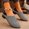 Women's Pointed Toe Houndstooth Low Heel Slip-On Two-Way Flats 72943296C