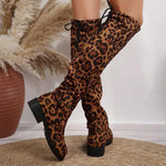 Women's Leopard Print Over-the-Knee Stretch Boots 03914668C