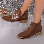 Women's Pointed Toe Embroidered Ankle Boots 22220137C