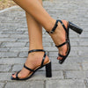 Women's Sexy Thin Strap Buckle Chunk Heel Sandals 96641944S