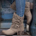 Women's Chunky Heel Low Heel Mid-Calf Boots 41724745C