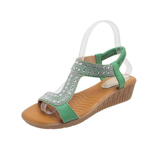 Women's Peep-Toe Elastic Strap Rhinestone Wedge Sandals 21563980C