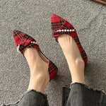 Women's Casual Plaid Pearl Pointed Toe Slip-On Flats 38569047S