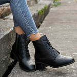 Women's Vintage-Style Side-Zip Chunky Heeled Lace-Up Ankle Boots 13789344C