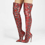 Women's Snake-Print Over-the-Knee Stiletto Boots with Back Zipper 96080466C