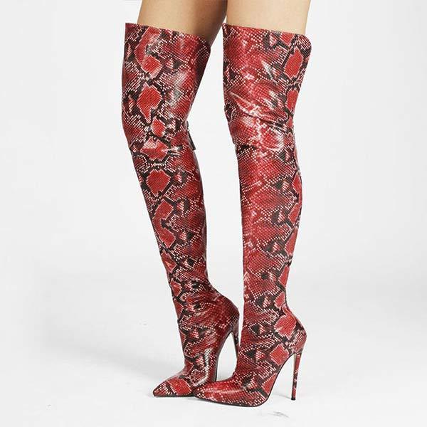 Women's Snake-Print Over-the-Knee Stiletto Boots with Back Zipper 96080466C