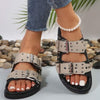 Women's Buckle Strap Perforated Flat Slide Sandals 58214633C