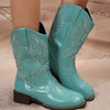 Women's Chunky Heel Round-Toe Mid-Calf Boots with Embroidery 14479040C