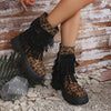 Women's Fashion Leopard Tassel Platform Ankle Boots 47923879S