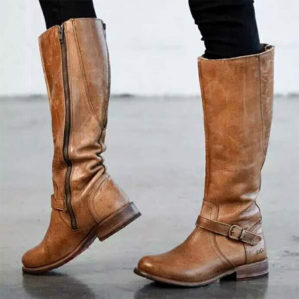 Women's Side Zipper Chunky Heel Over-the-Knee Boots 09307627C