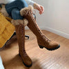 Women's Vintage Elegant Plush Cross-Lace Knee-High Boots 32424950S