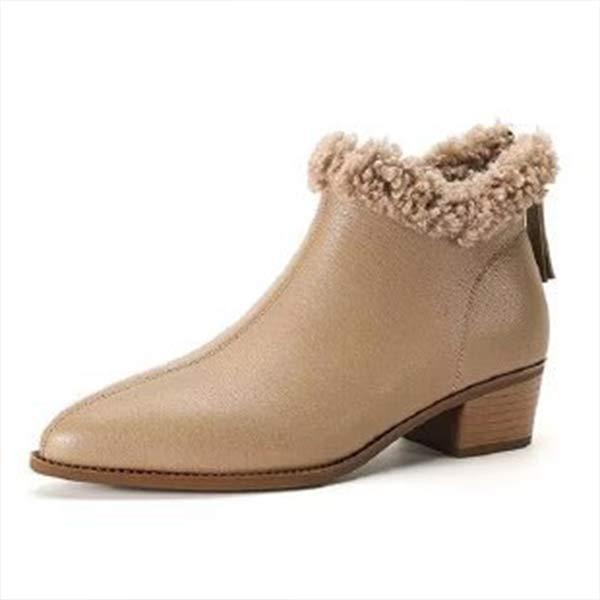 Women's Pointed Toe Chunky Heel Back Zipper Ankle Boots 46708102C