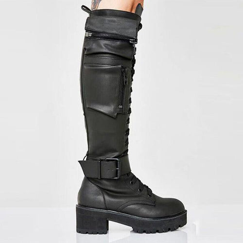 Women's Stylish Lace-Up Thick-Soled Motorcycle Boots 13283022S