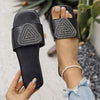 Women's Fashionable Rhinestone Square Toe Flat Sandals 73155781C