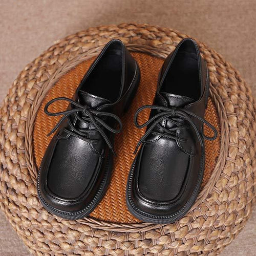 Women's Retro Black Lace-Up Casual Shoes 77349727C