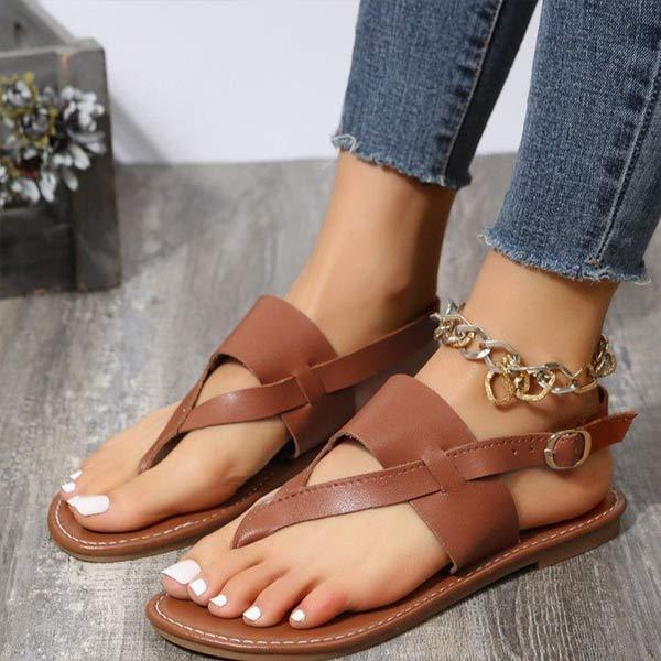 Women's Peep Toe Solid Color Flat Sandals 51952379C