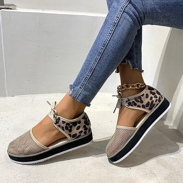 Women's Casual Leopard Mesh Lace-Up Platform Sandals 94479688S