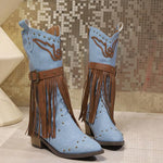 Women's Vintage Rivet Buckle Tassel Boots 14143739S