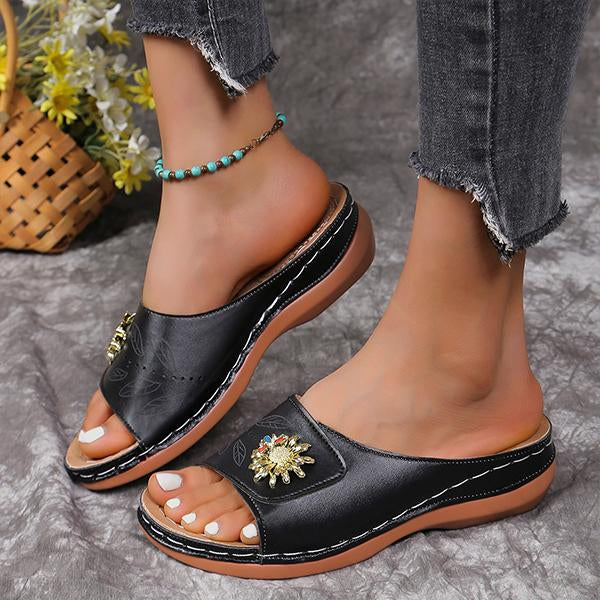 Women's Casual Wedge Flower Fish Mouth Slippers 95808234S