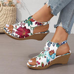 Women's Floral Vintage Wedge Heel Peep Toe Sandals 74405617S