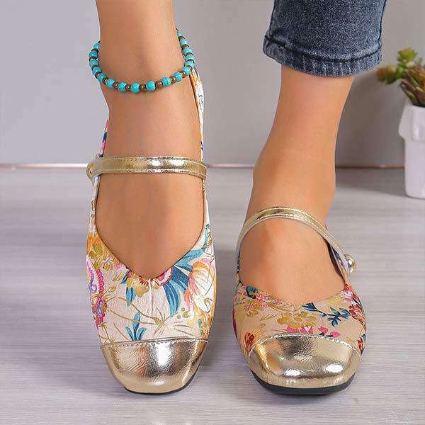 Women's Printed Color Block Velcro Flower Shoes 33203361C