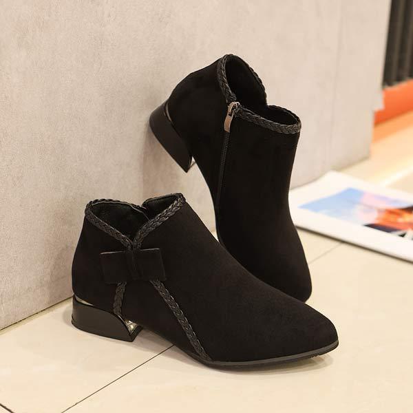 Women's Pointed Toe Block Heel Side Zipper Ankle Boots 75592030C