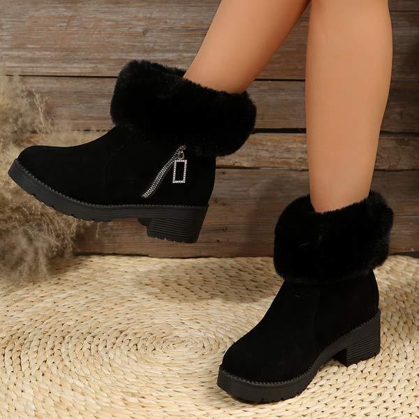 Women's Faux Fur-Cuffed Plush-Lined Cotton Boots 26467843C