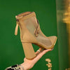 Women's Fashionable Front Zipper Mesh Block Heel Ankle Boots 73532453S