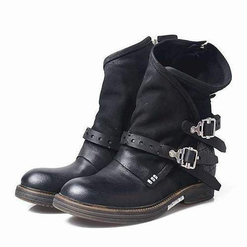 Women's Retro Belt Buckle Mid-Calve Martin Boots 29513264S