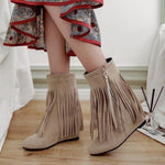 Women's Casual Retro Heightened Tassel Short Boots 17498465S