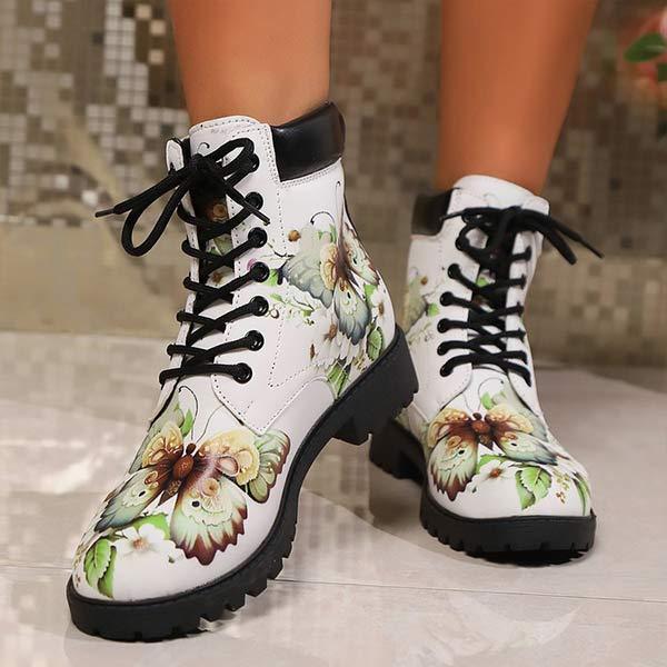 Women's Fashion Round Toe Printed Ankle Boots 10074774C