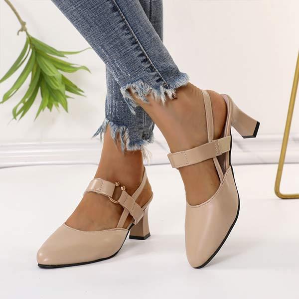 Women's Closed-Toe Mid-Heel Block Heel Ankle Strap Sandals 77780016C