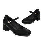 Women's Vintage Satin Square Toe Block Heel Mary Jane 39331101C