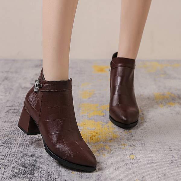 Women's Pointed Toe Block Heel Side Zipper Vintage Ankle Boots 48873288C