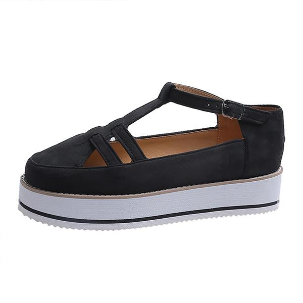Women's Casual Roman Round Toe Buckle Platform Shoes 42796780S