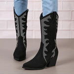 Women's Retro Rhinestone Block Heel Western Boots 35083093S