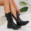 Women's Vintage Black Chunky Heel Side-Zip Fashion Boots 84447249C